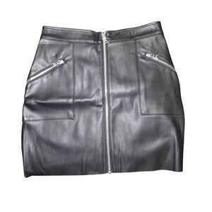 Express Women's 00 Black Faux Leather Mini Skirt Full Zip Front New w/ Defects